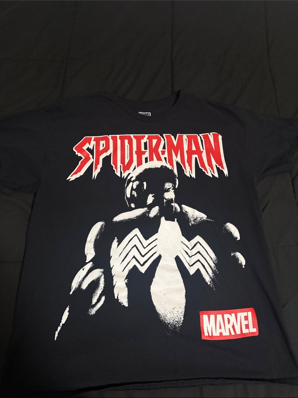 Marvel Black Spider-Man Venom-Style Graphic Tee with Red Logo